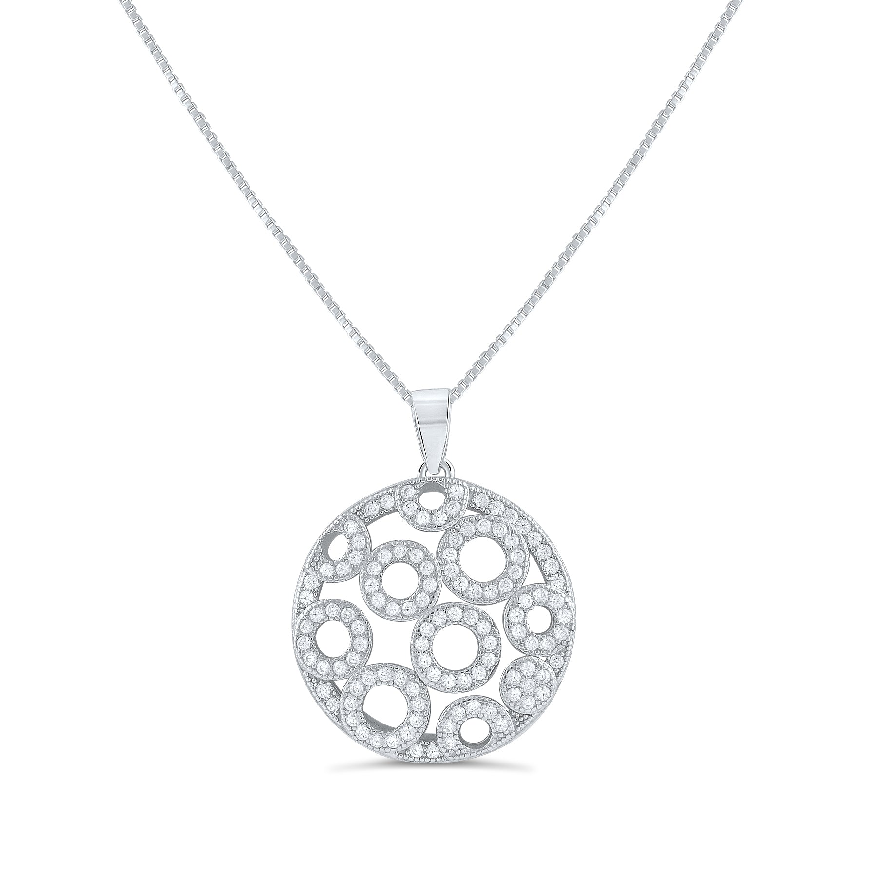 Sterling Silver CZ Bubble Circles Charm Necklace, 18" | SilverCloseOut