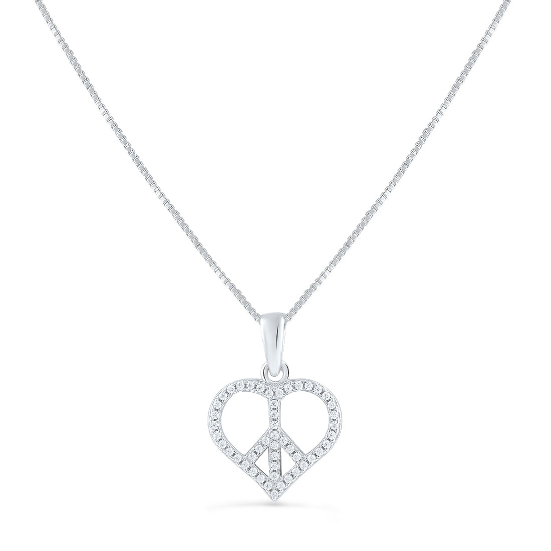 Sterling Silver CZ Peace Sign Heart Necklace, 18" | SilverCloseOut