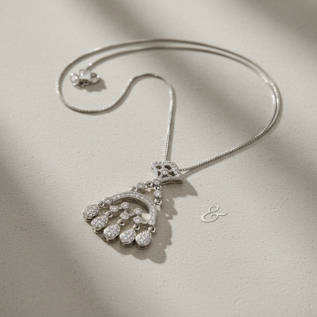 Sterling Silver CZ Antique Style Chandelier Necklace, 18" | SilverCloseOut