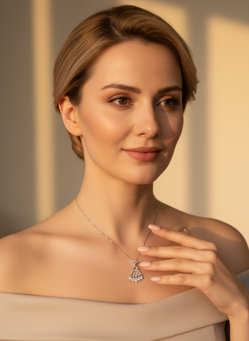 Sterling Silver CZ Antique Style Chandelier Necklace, 18" | SilverCloseOut
