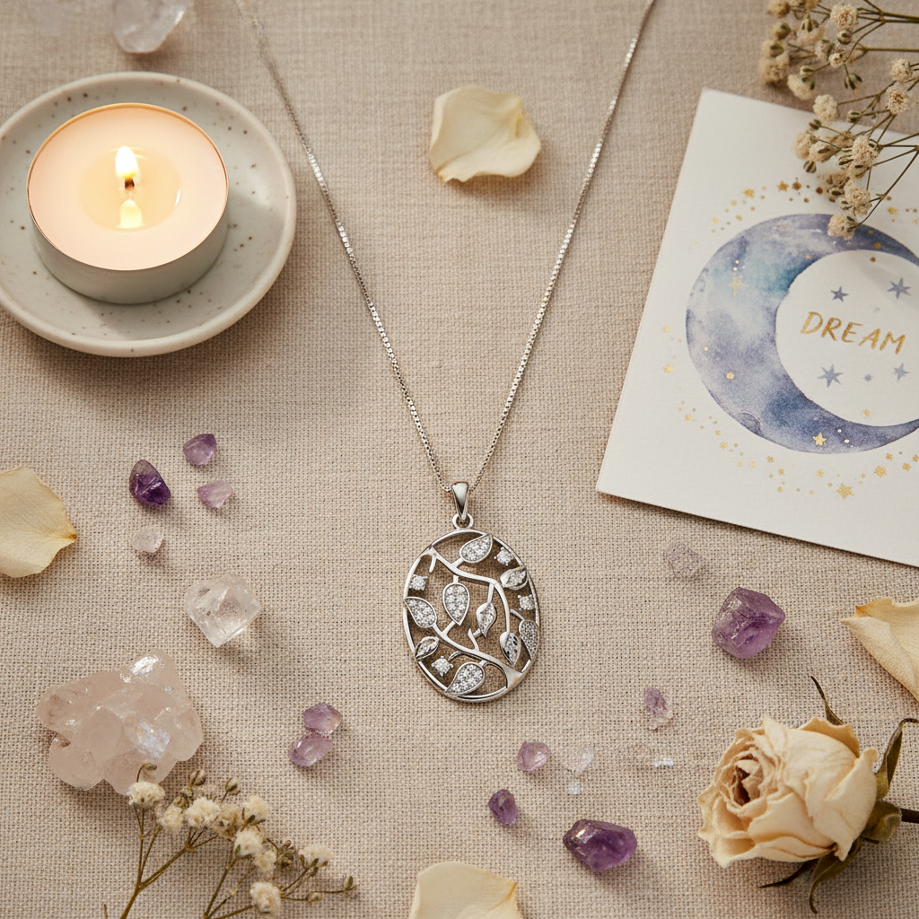 Rhodium-Plated Sterling Silver Women's CZ Filigree Ivy Vine Pendant Necklace