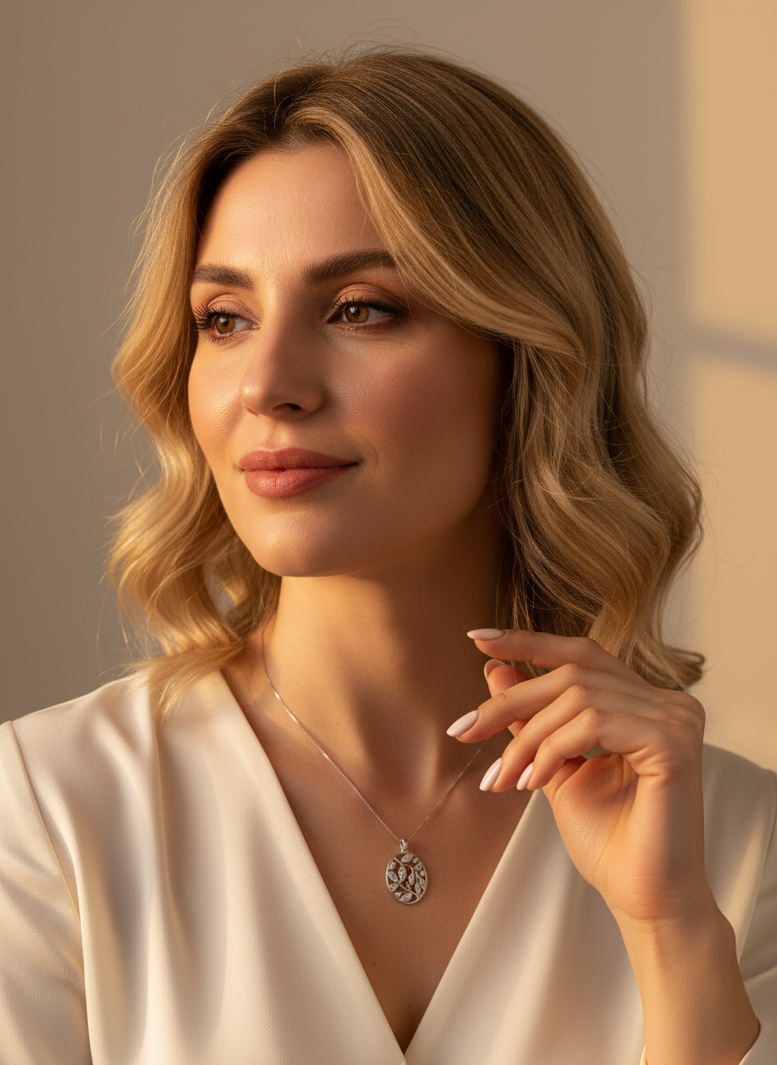 Rhodium-Plated Sterling Silver Women's CZ Filigree Ivy Vine Pendant Necklace