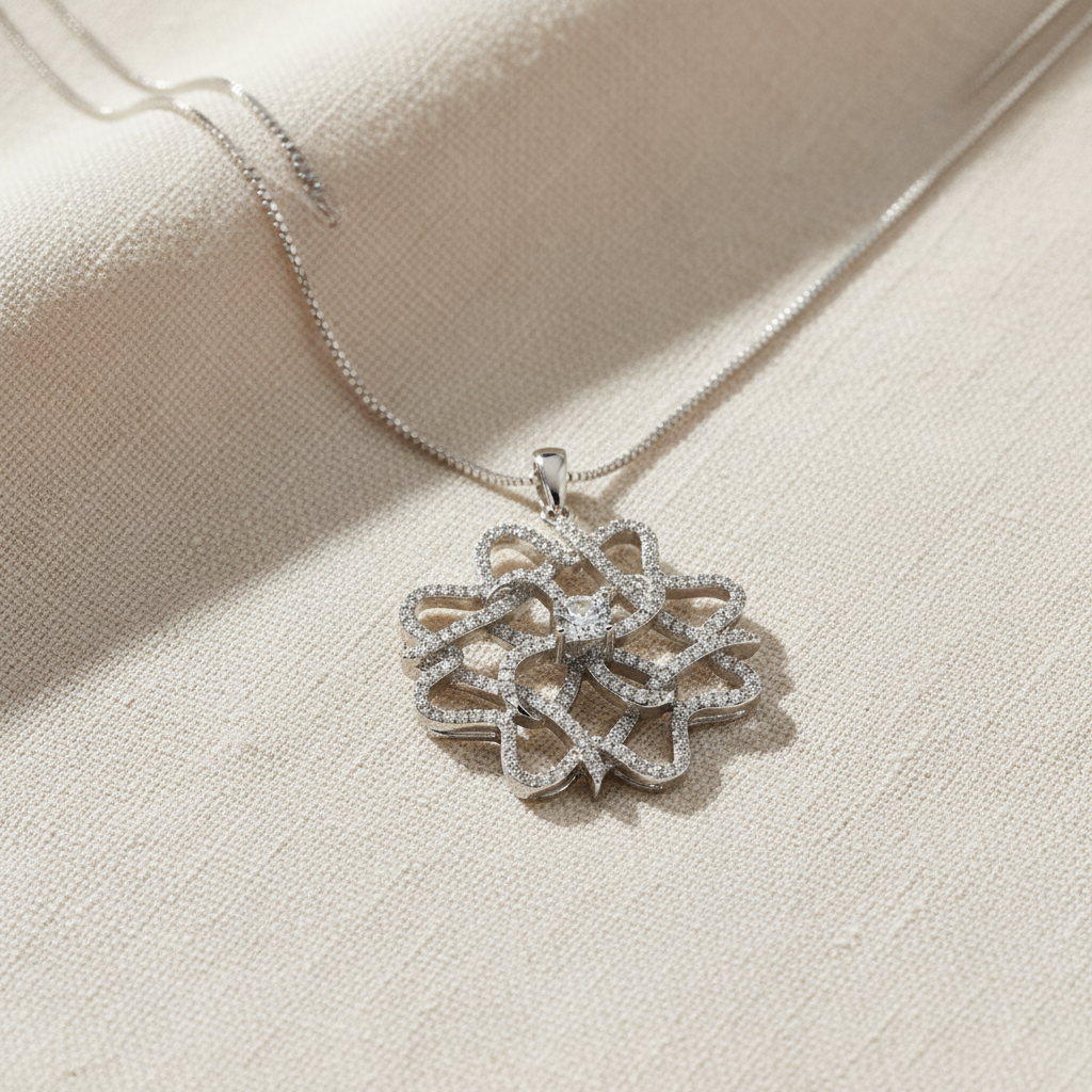 Sterling Silver CZ Filigree Rose Flower Necklace, 18" | SilverCloseOut
