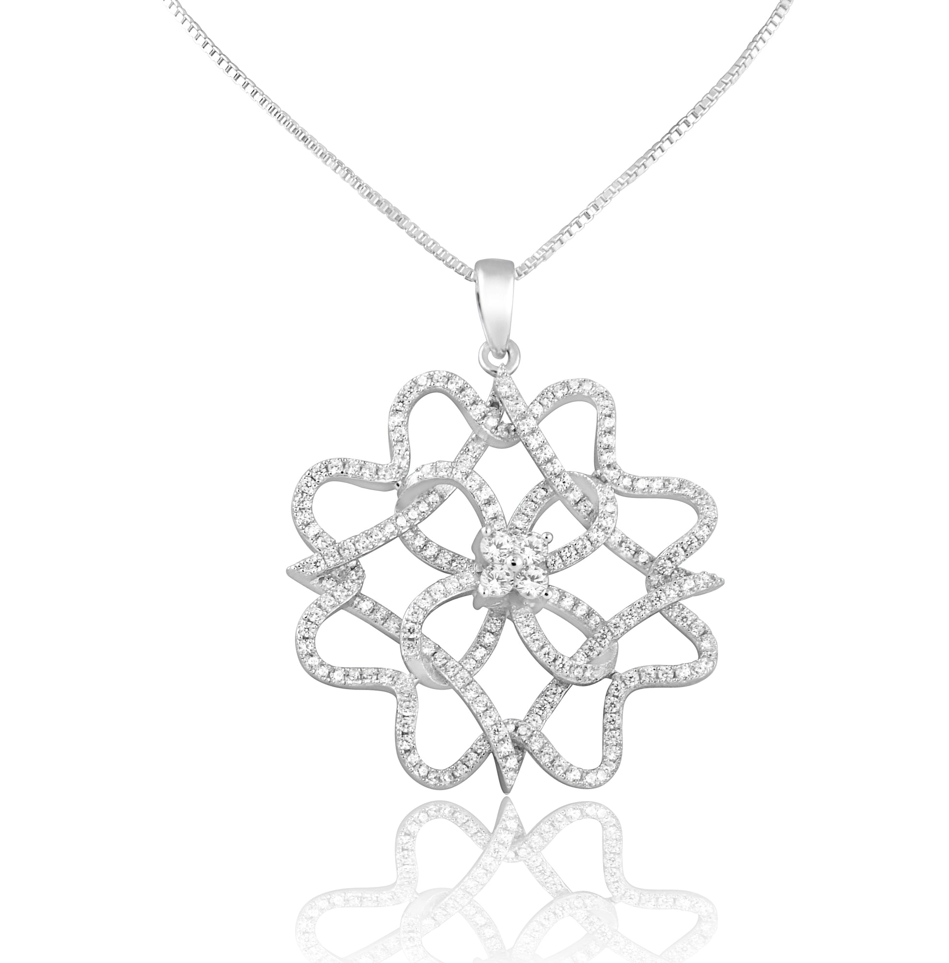 Sterling Silver CZ Filigree Rose Flower Necklace, 18" | SilverCloseOut