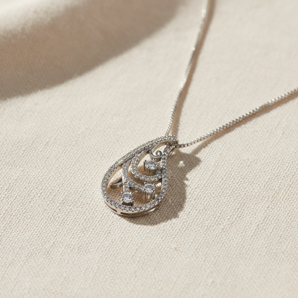 Sterling Silver CZ Filigree Slider Necklace, 18" | SilverCloseOut