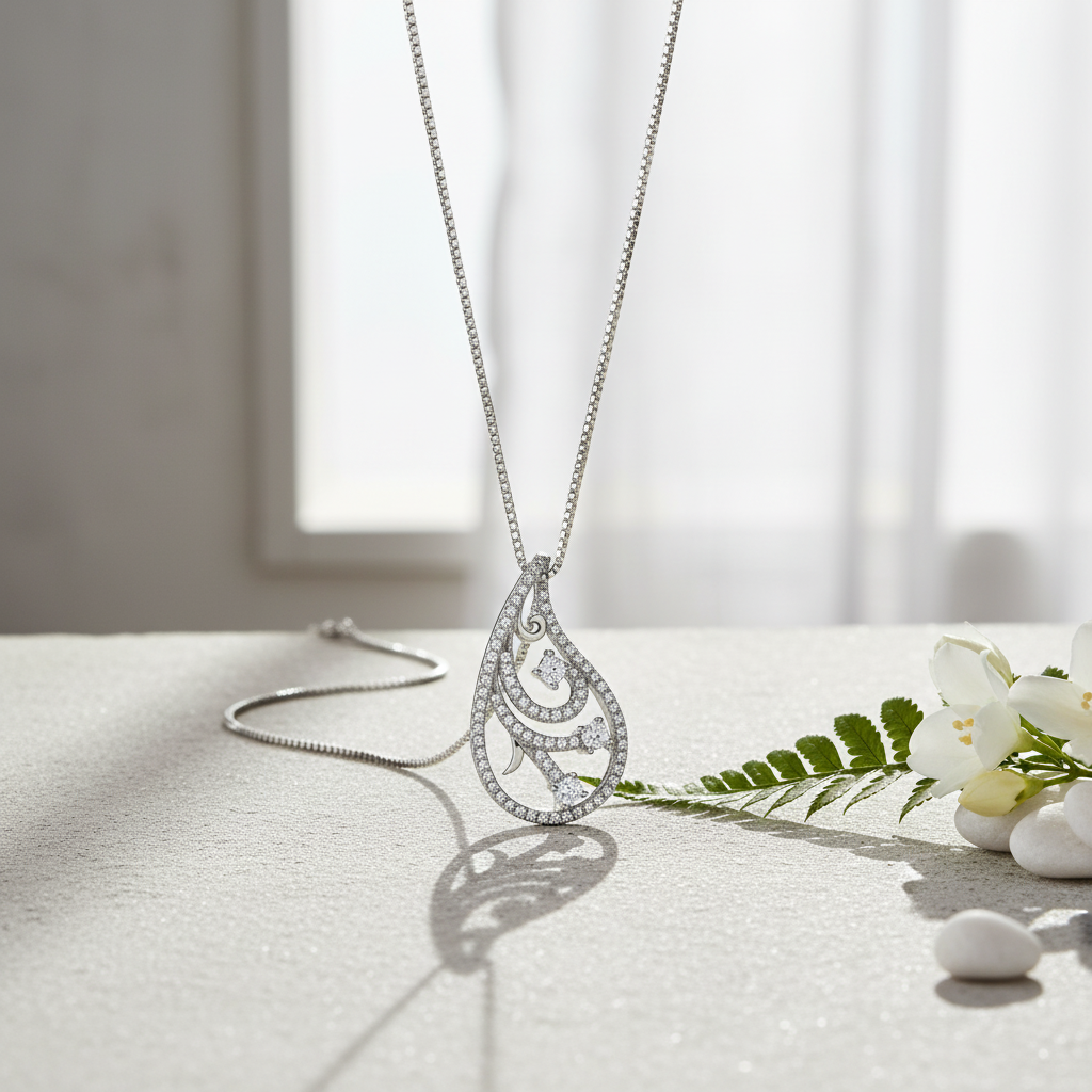 Sterling Silver CZ Filigree Slider Necklace, 18" | SilverCloseOut