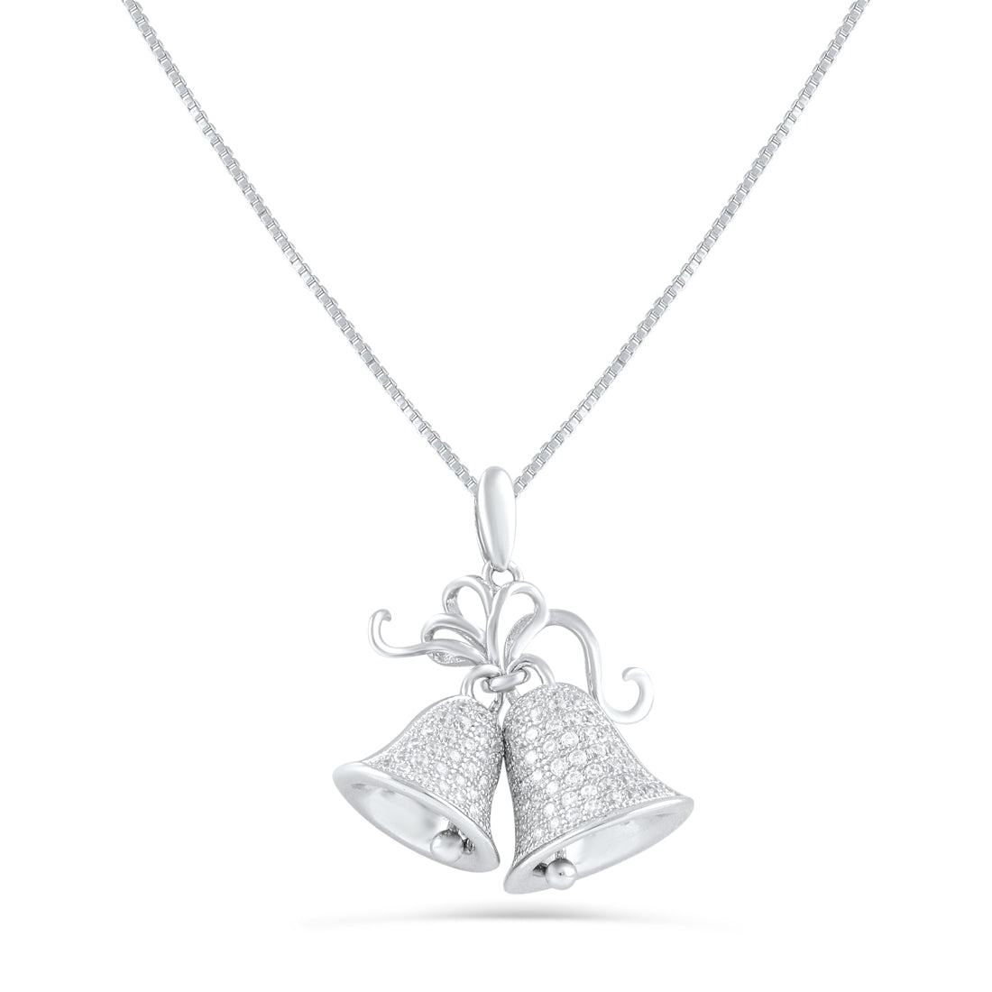 Sterling Silver CZ Christmas Bells Necklace 18"