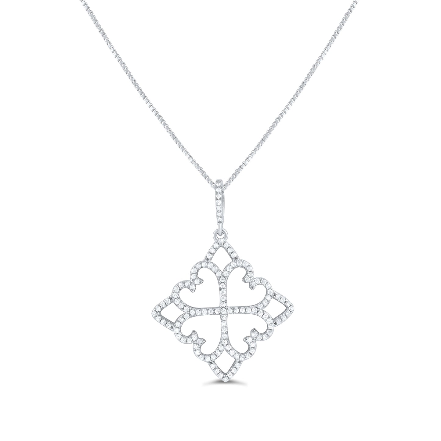 Sterling Silver CZ Fleur De lis Cross Necklace, 18" | SilverCloseOut