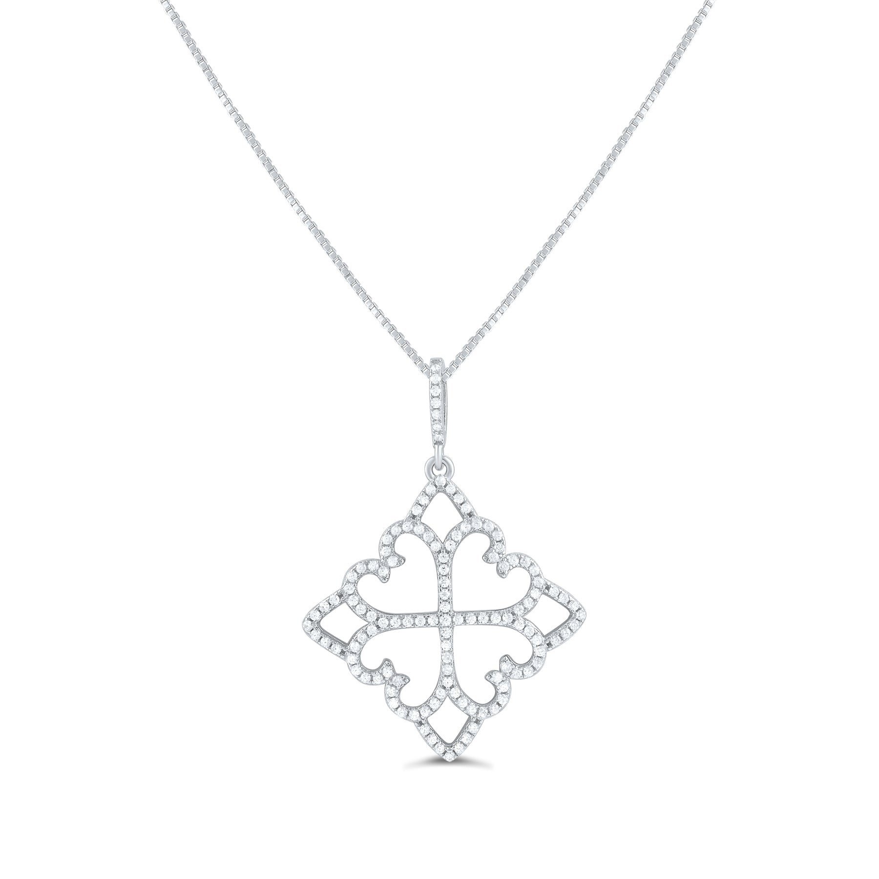 Sterling Silver CZ Fleur De lis Cross Necklace, 18" | SilverCloseOut