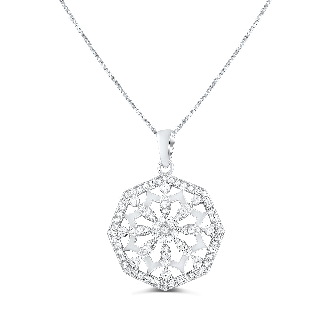 Sterling Silver CZ filigree Flower of Life Necklace, 18" | SilverCloseOut