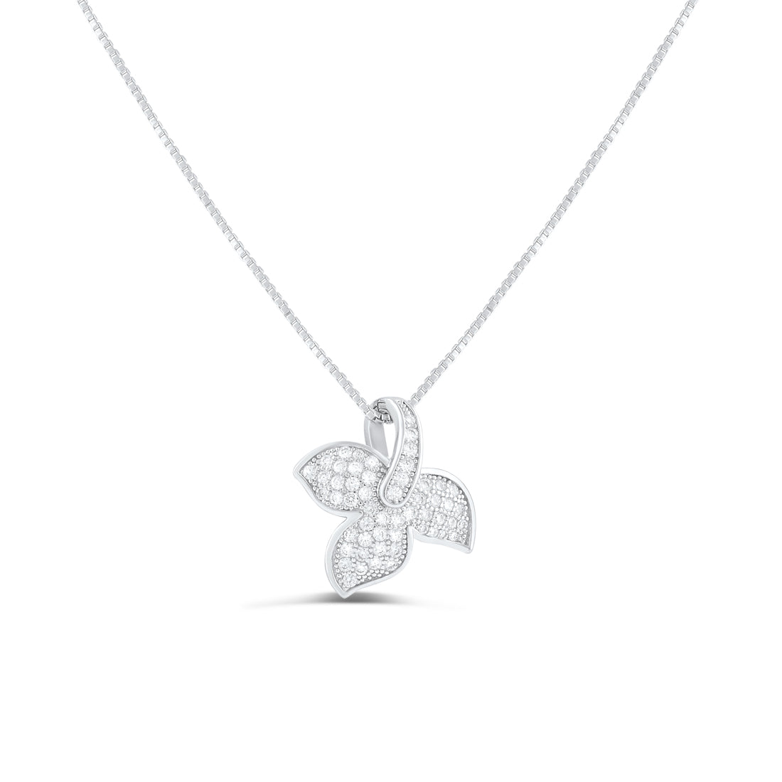 Sterling Silver CZ Ivy Leaf Charm Necklace 18"
