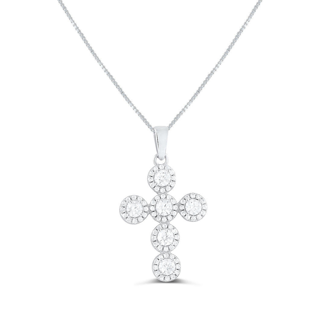 Sterling Silver CZ Fancy Cross Necklace, 18" | SilverCloseOut