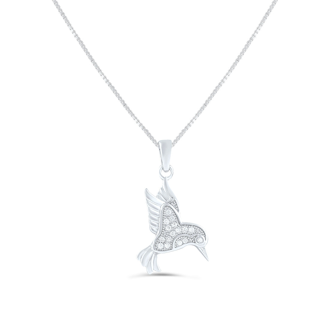 Sterling Silver CZ Hummingbird Necklace, 18" | SilverCloseOut