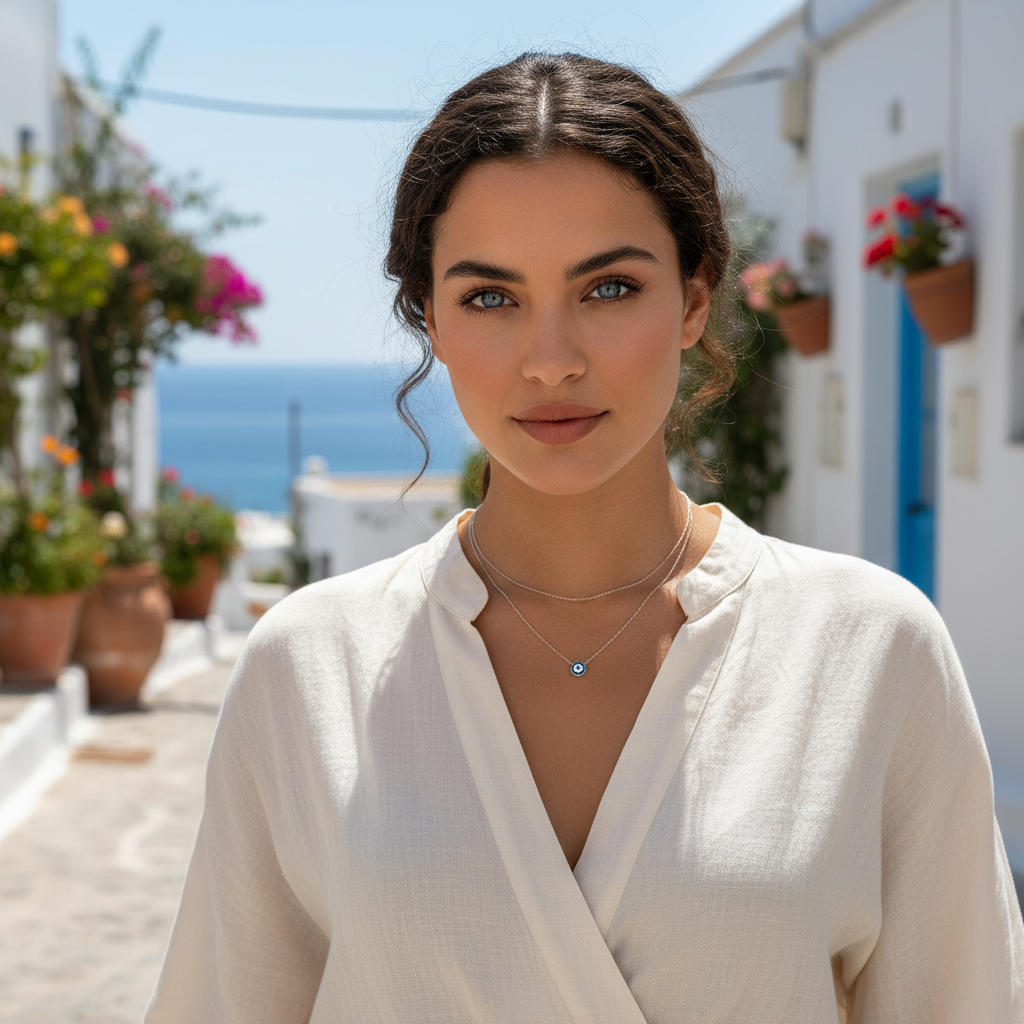 White Gold Vermeil Sterling Silver Womens Dainty Cz Blue Evil Eye Necklace - Evil Eye jewelry