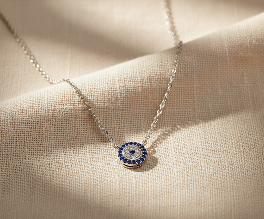 White Gold Vermeil Sterling Silver Womens Dainty Cz Blue Evil Eye Necklace - Evil Eye jewelry