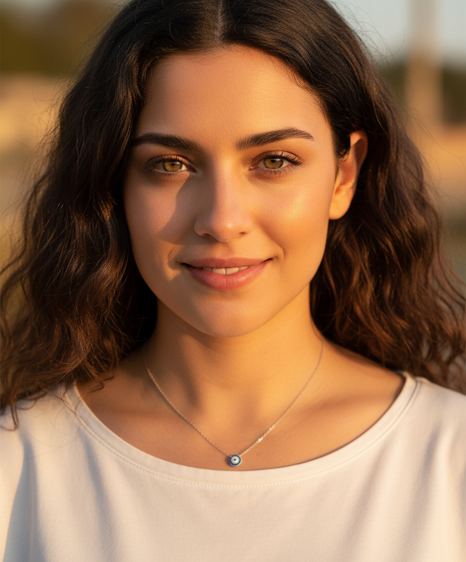 White Gold Vermeil Sterling Silver Womens Dainty Cz Blue Evil Eye Necklace - Evil Eye jewelry