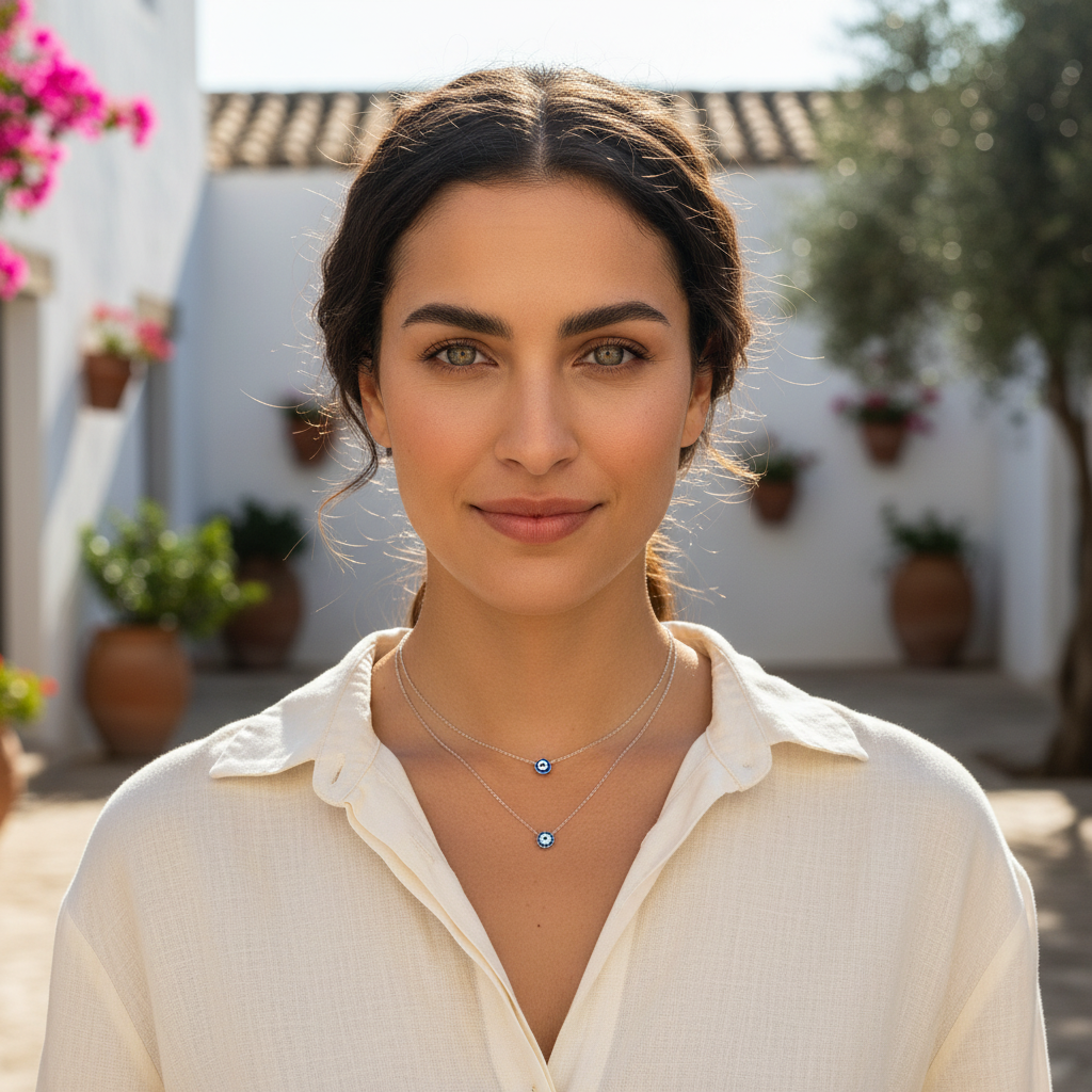 White Gold Vermeil Sterling Silver Womens Dainty Cz Blue Evil Eye Necklace - Evil Eye jewelry