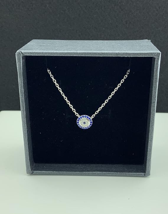 White Gold Vermeil Sterling Silver Women's Dainty CZ Blue Evil Eye Necklace - Evil Eye jewelry