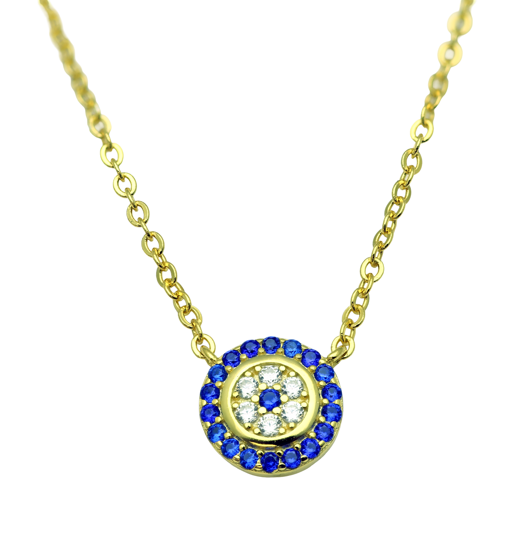 White Gold Vermeil Sterling Silver Women's Dainty CZ Blue Evil Eye Necklace - Evil Eye jewelry