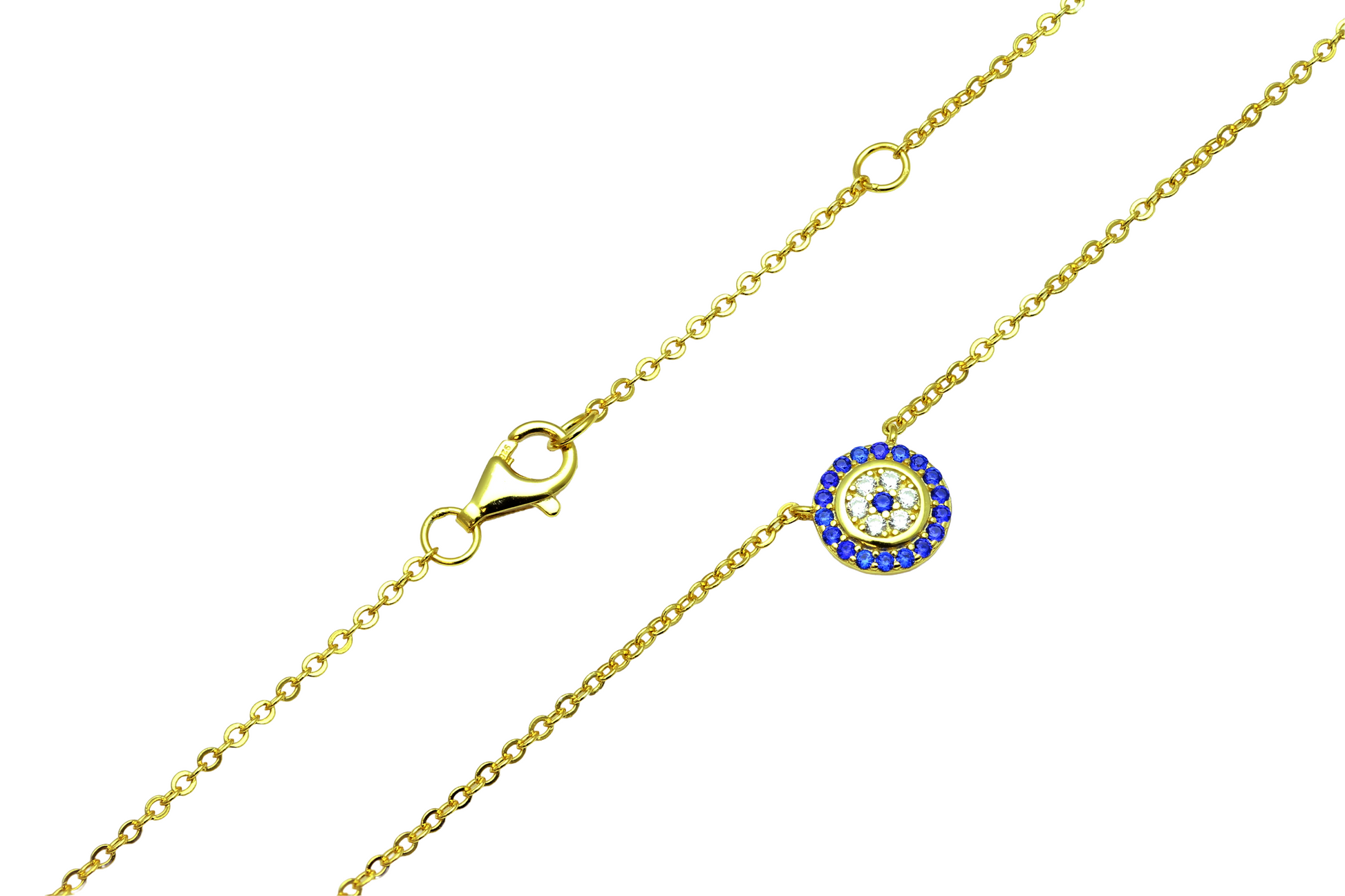 White Gold Vermeil Sterling Silver Women's Dainty CZ Blue Evil Eye Necklace - Evil Eye jewelry