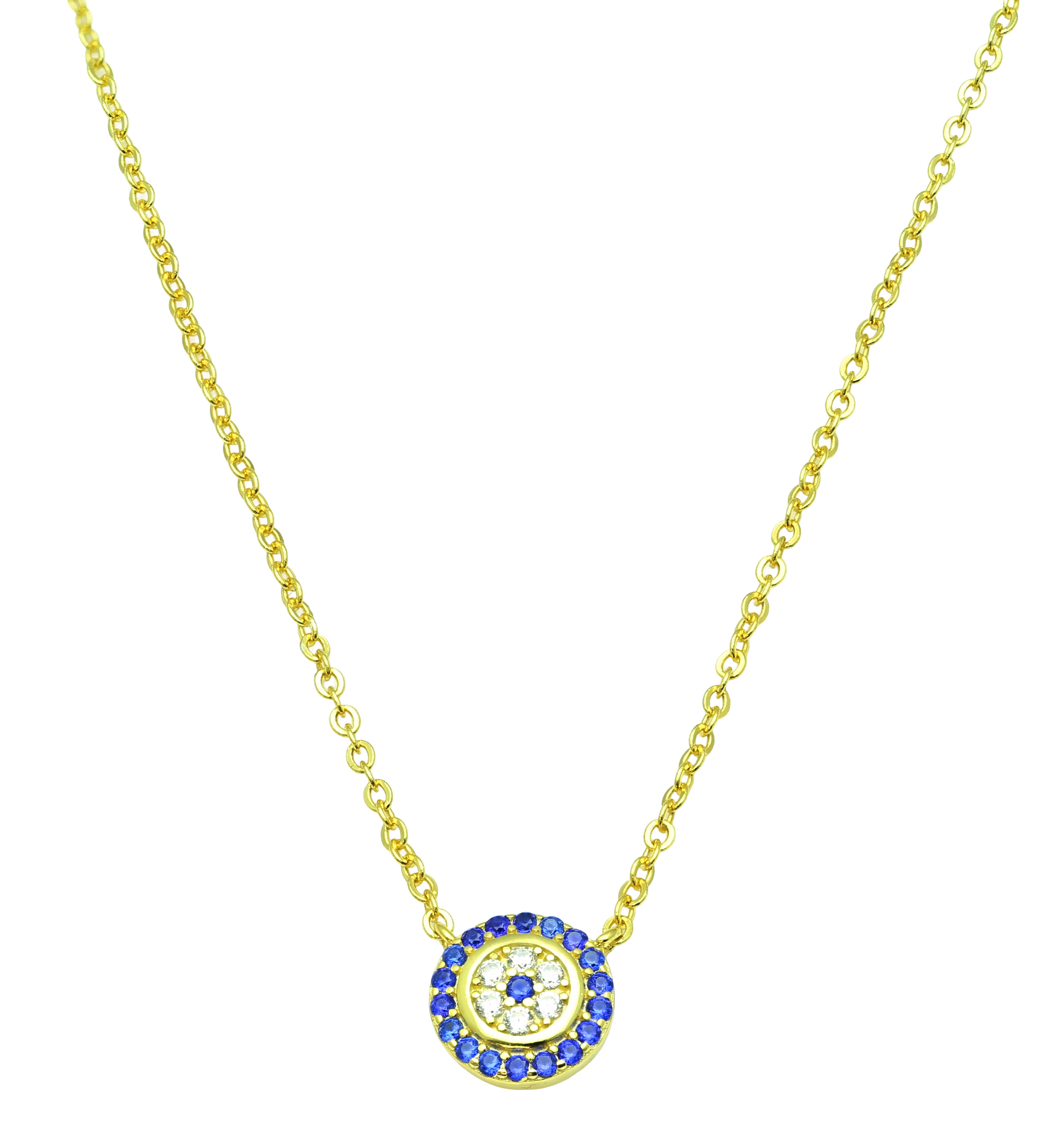 White Gold Vermeil Sterling Silver Women's Dainty CZ Blue Evil Eye Necklace - Evil Eye jewelry