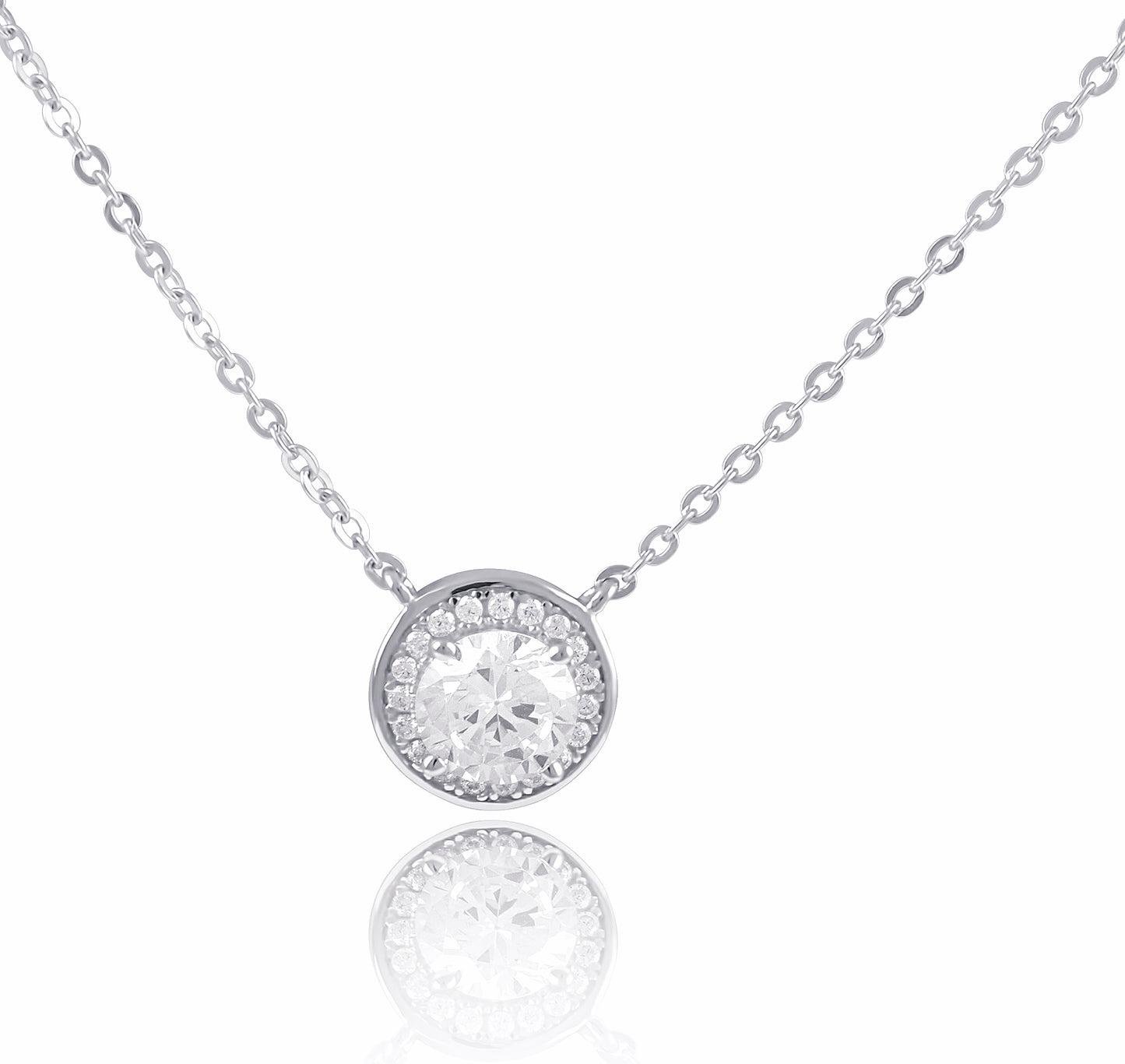 Sterling Silver Round CZ Solitaire Necklace | SilverCloseOut