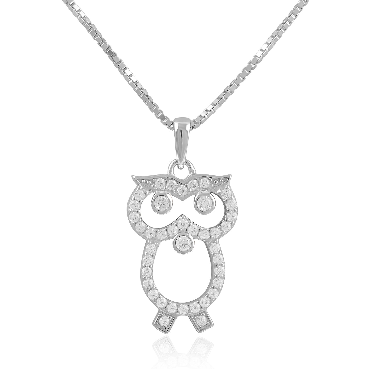 Sterling Silver CZ Owl Necklace | SilverCloseOut