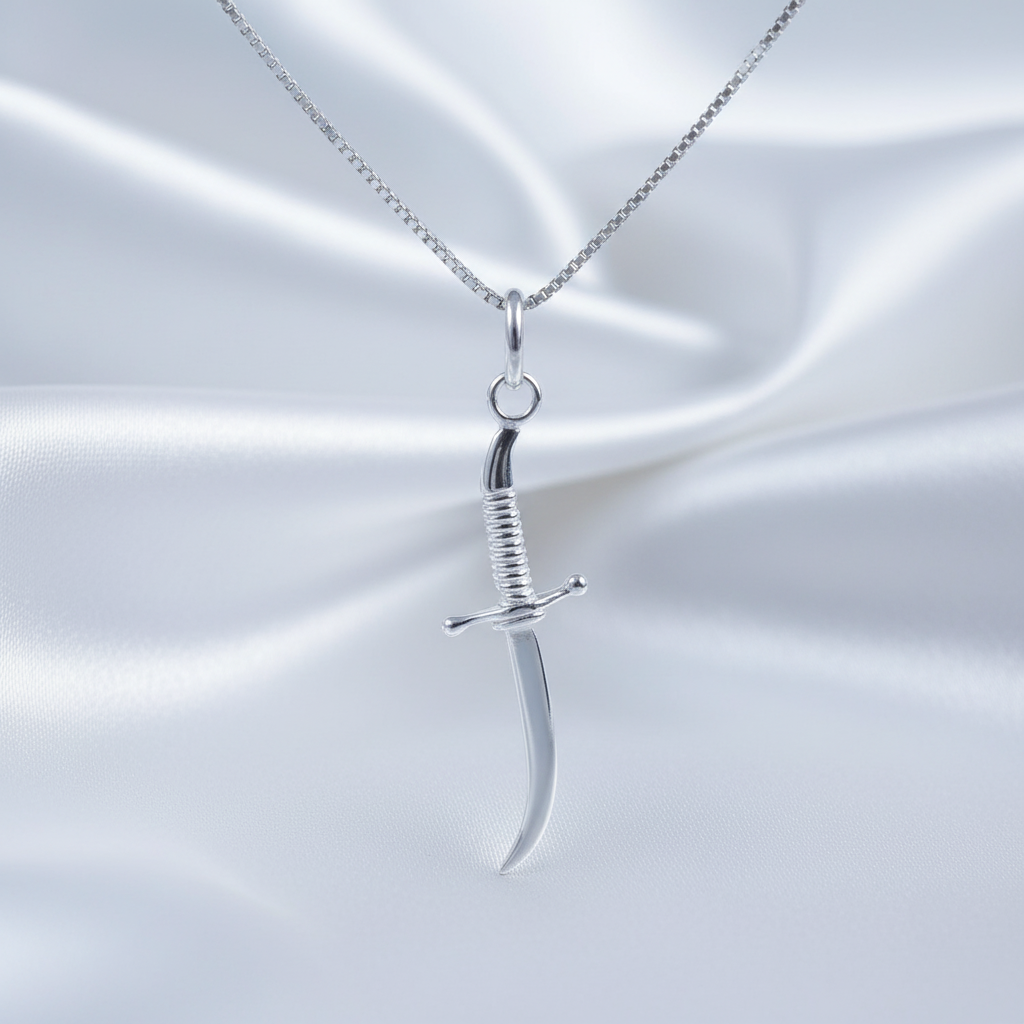 Sterling Silver Unisex Arabian Dagger Pendant Necklace