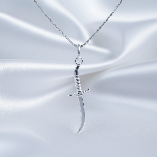 Sterling Silver Unisex Arabian Dagger Pendant Necklace