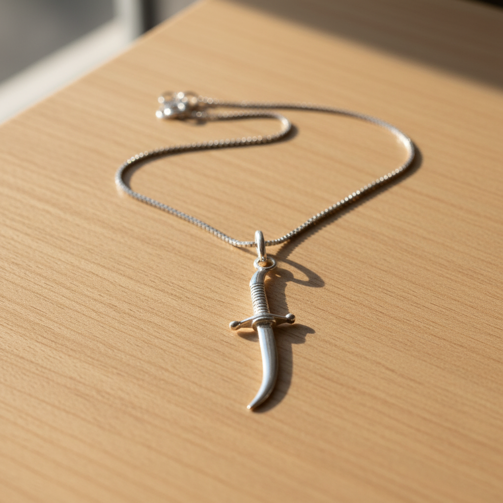 Sterling Silver Unisex Arabian Dagger Pendant Necklace