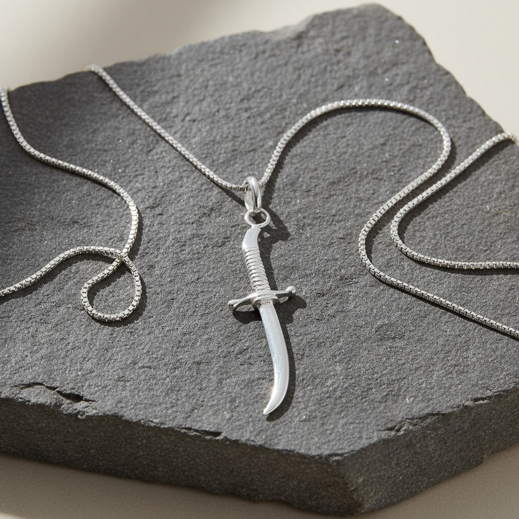 Sterling Silver Unisex Arabian Dagger Pendant Necklace