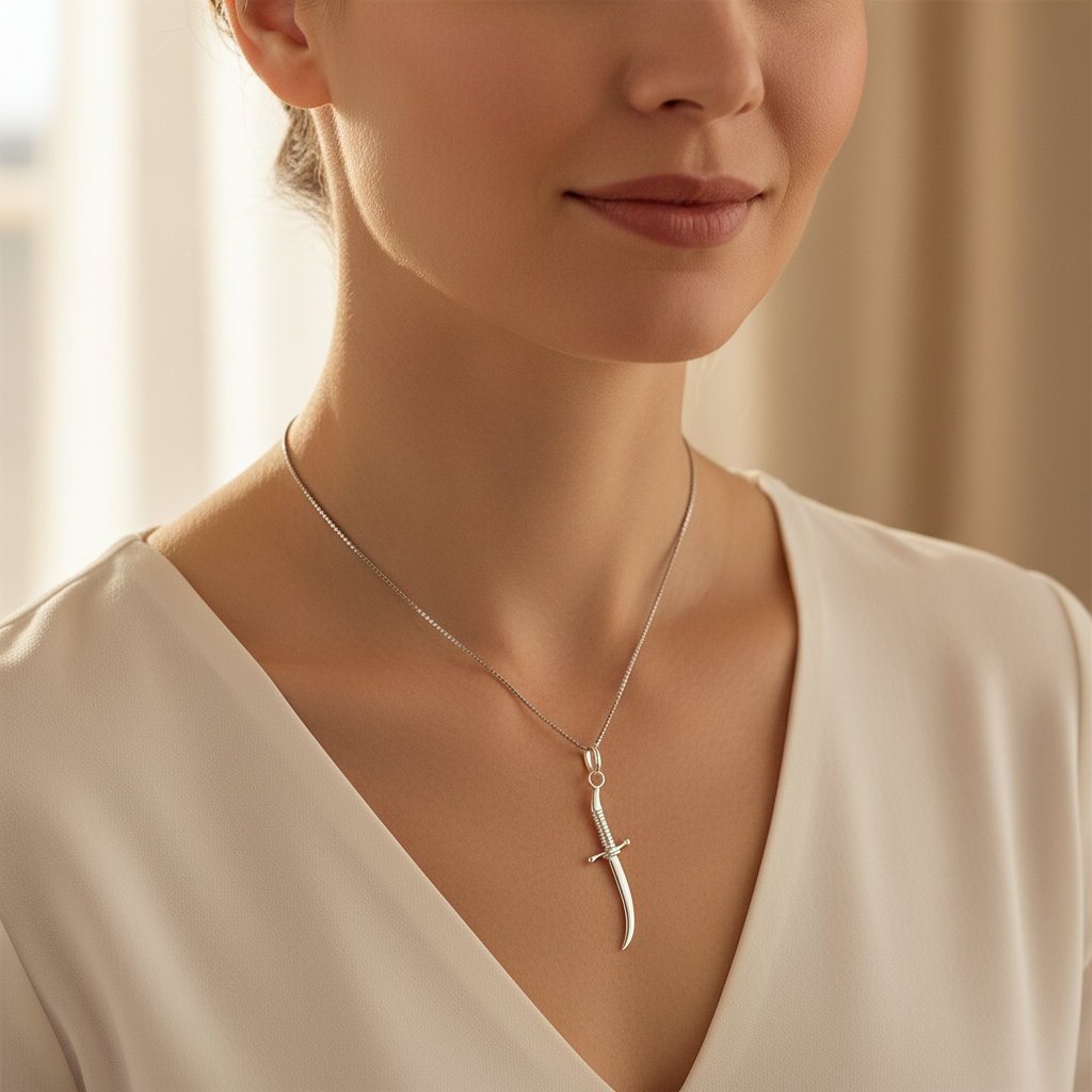 Sterling Silver Unisex Arabian Dagger Pendant Necklace