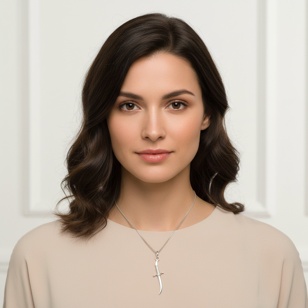 Sterling Silver Unisex Arabian Dagger Pendant Necklace