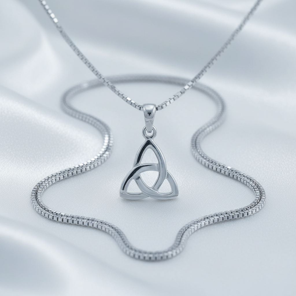 Sterling Silver Girls Irish Celtic Triquetra Knot Pendant Necklace