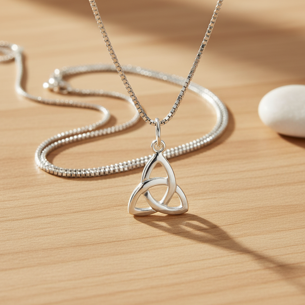Sterling Silver Girls Irish Celtic Triquetra Knot Pendant Necklace