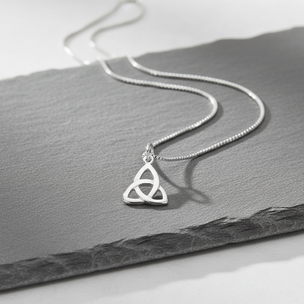 Sterling Silver Girls Irish Celtic Triquetra Knot Pendant Necklace