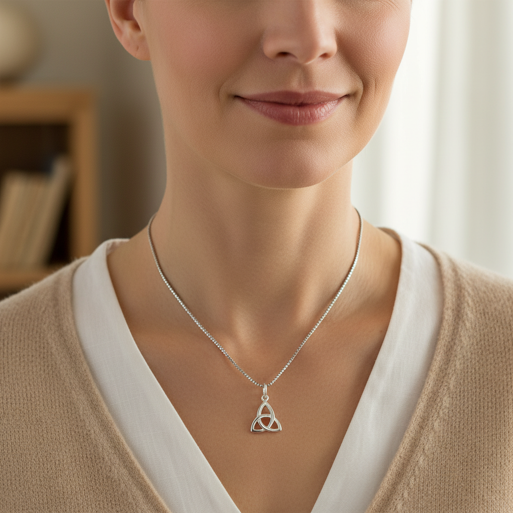 Sterling Silver Girls Irish Celtic Triquetra Knot Pendant Necklace
