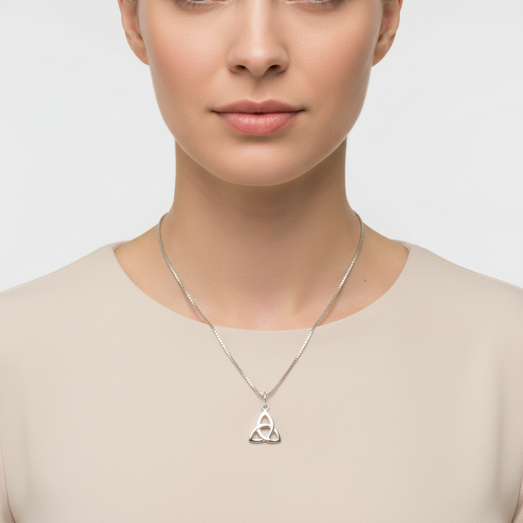 Sterling Silver Girls Irish Celtic Triquetra Knot Pendant Necklace