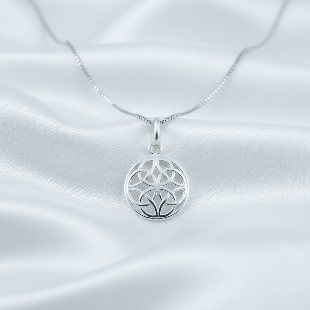 Sterling Silver Ladies Irish Celtic Four Knot Charm Necklace - 13mm