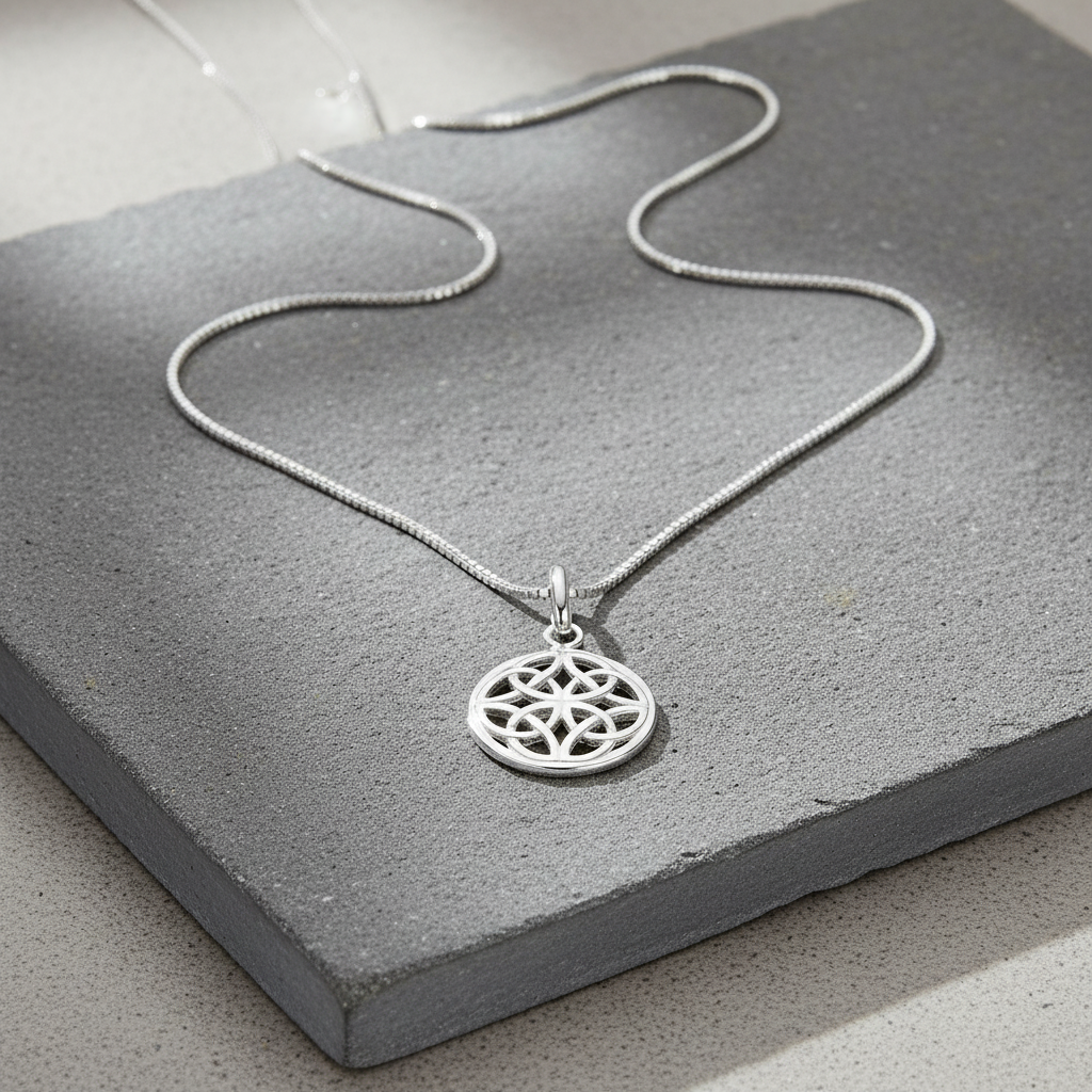 Sterling Silver Ladies Irish Celtic Four Knot Charm Necklace - 13mm