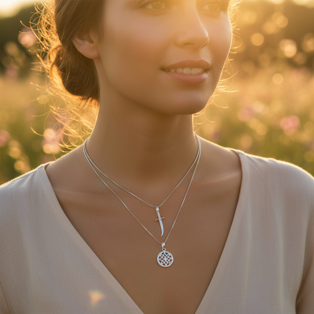 Sterling Silver Ladies Irish Celtic Four Knot Charm Necklace - 13mm