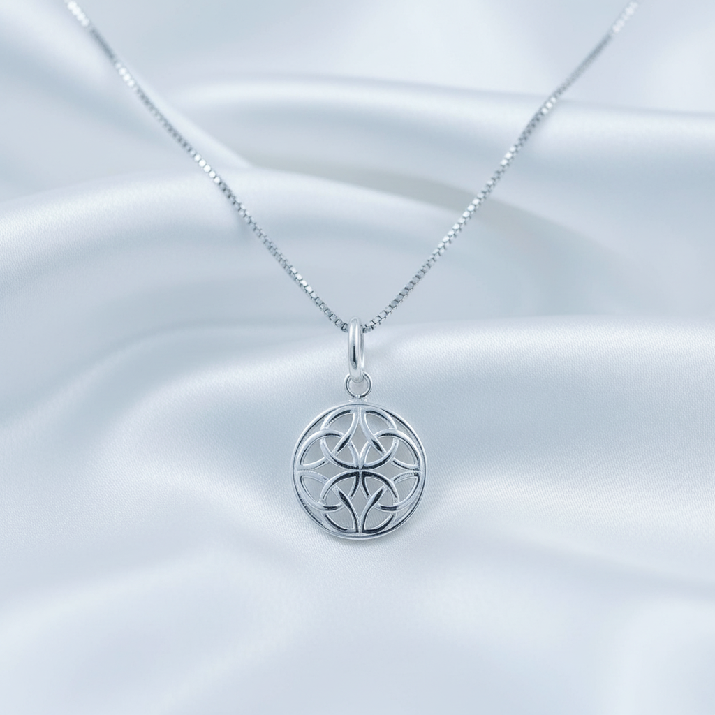 Sterling Silver Ladies Irish Celtic Four Knot Charm Necklace - 13mm