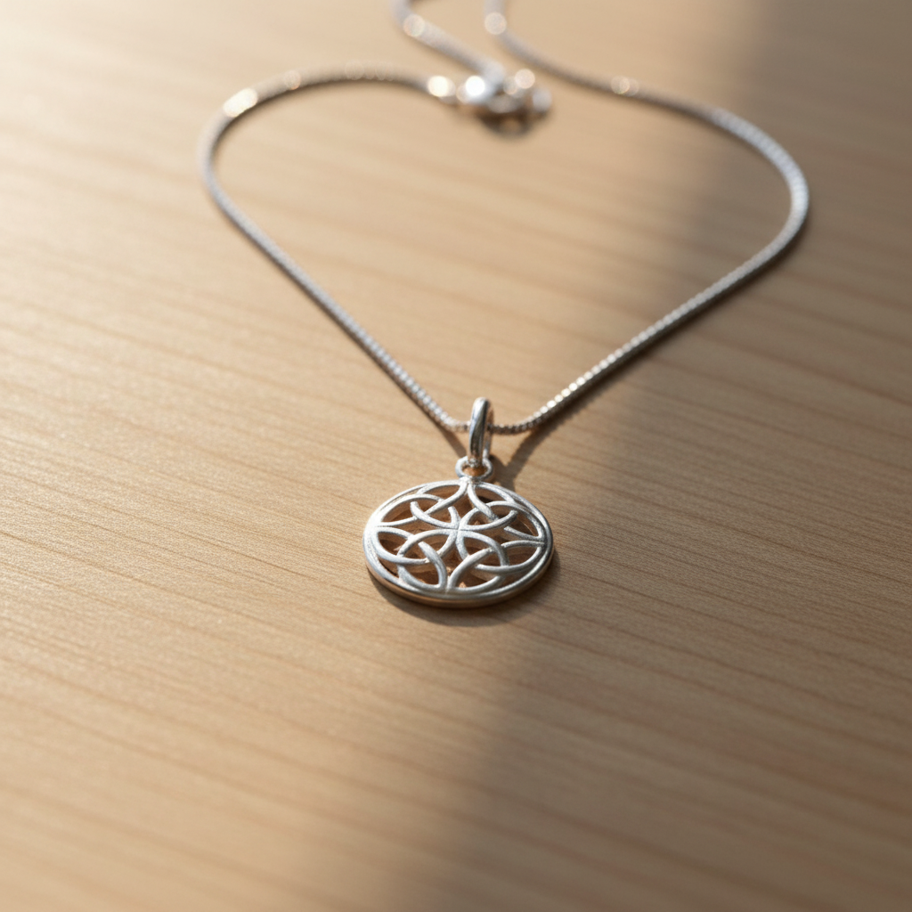 Sterling Silver Ladies Irish Celtic Four Knot Charm Necklace - 13mm