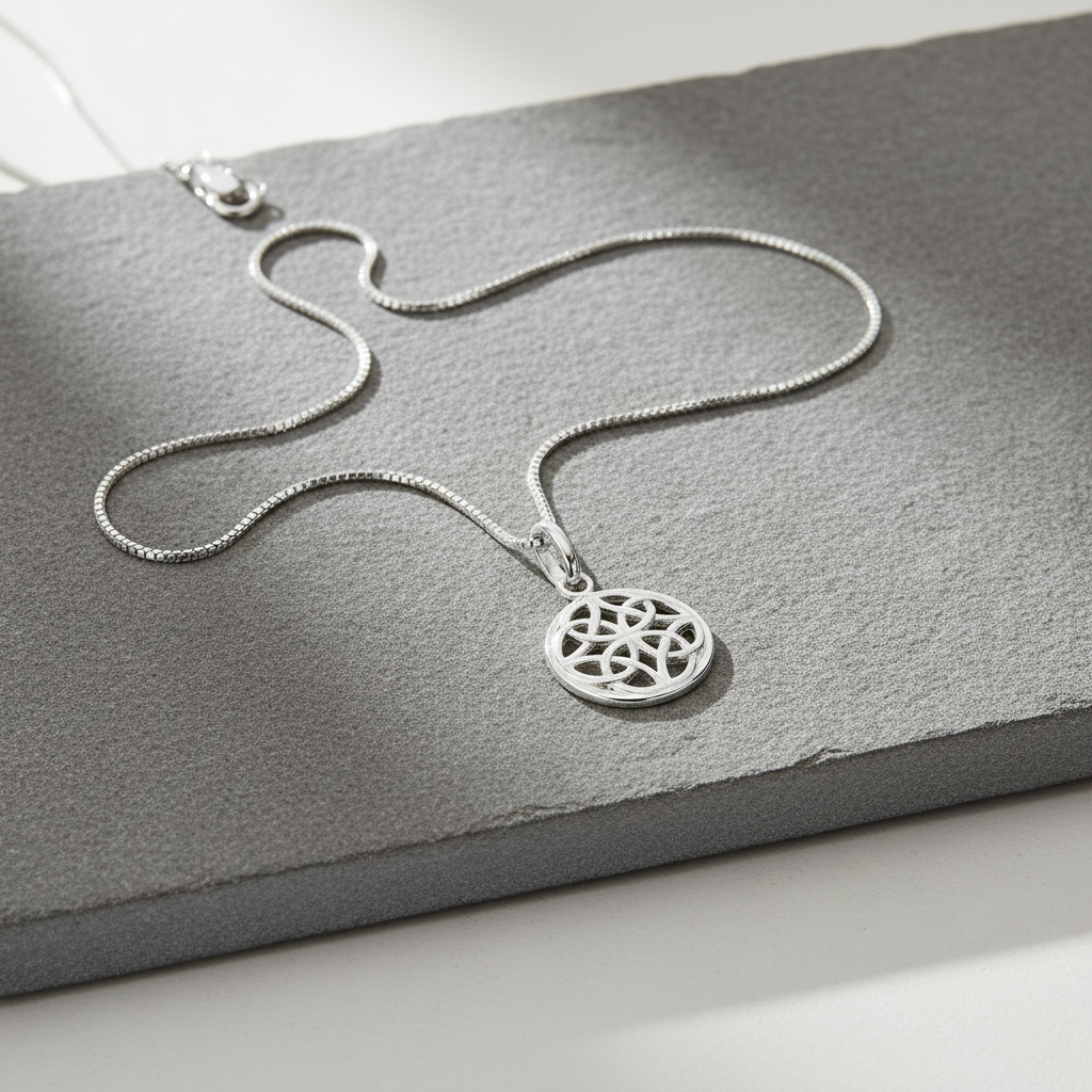 Sterling Silver Ladies Irish Celtic Four Knot Charm Necklace - 13mm