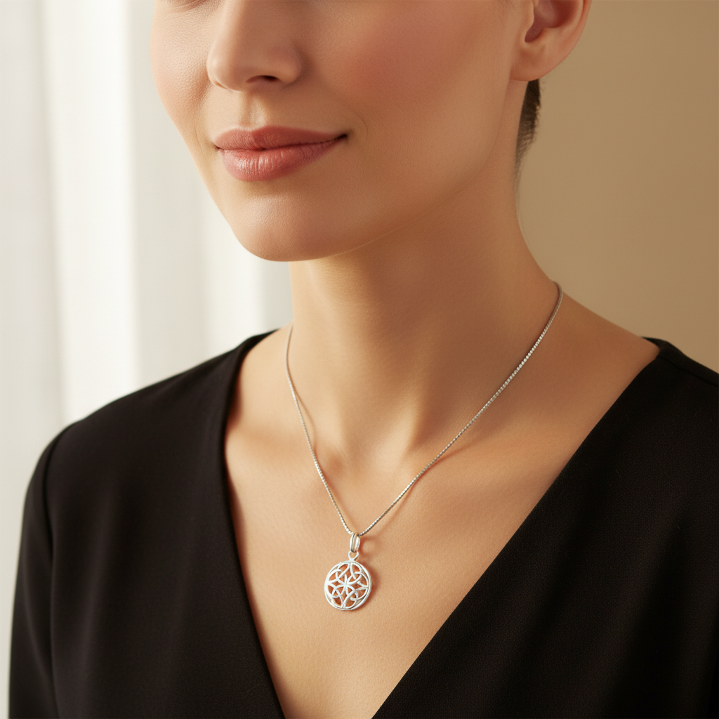 Sterling Silver Ladies Irish Celtic Four Knot Charm Necklace - 13mm