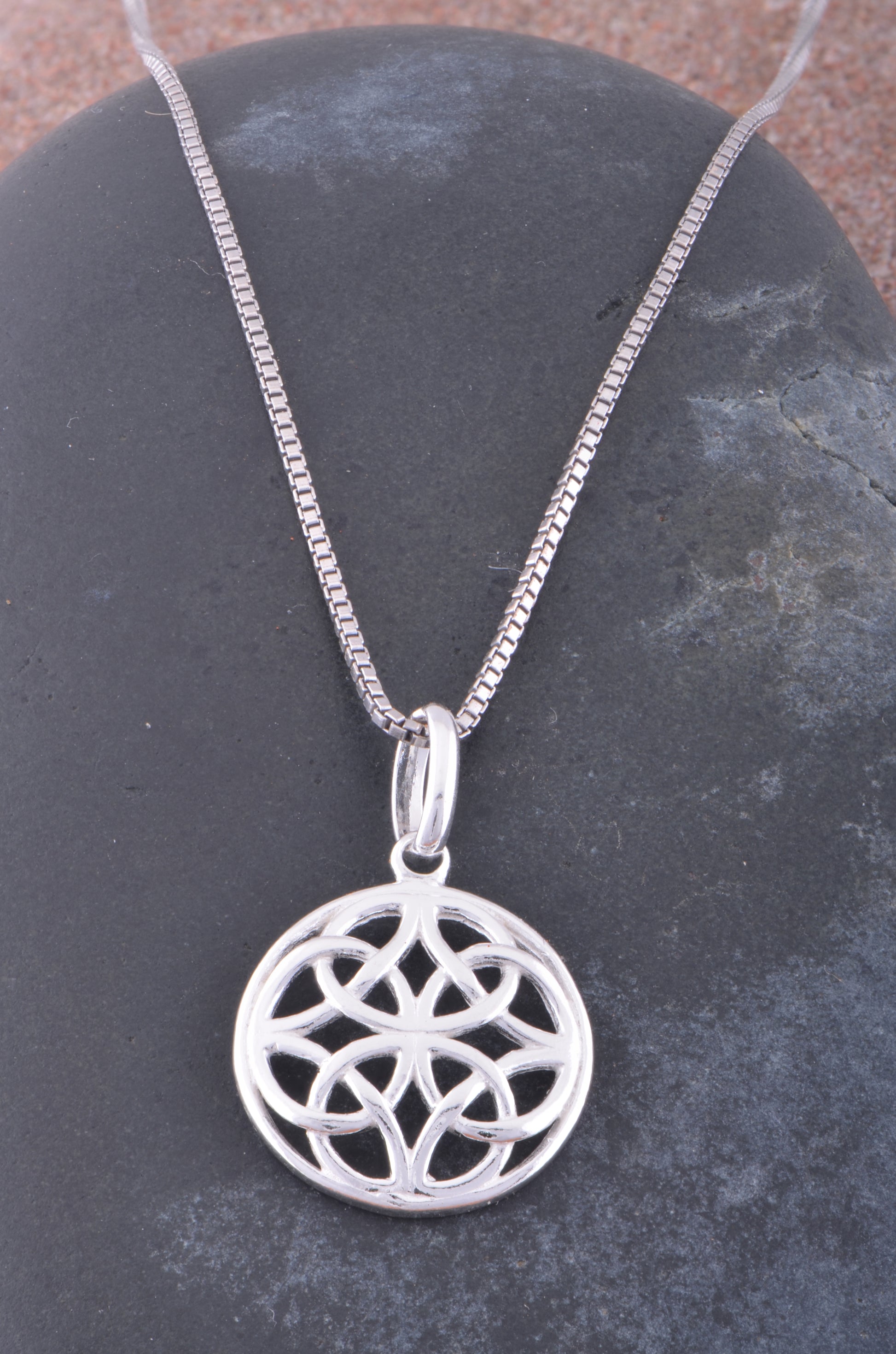 Sterling Silver Ladies Irish Celtic Four Knot Charm Necklace, 13mm