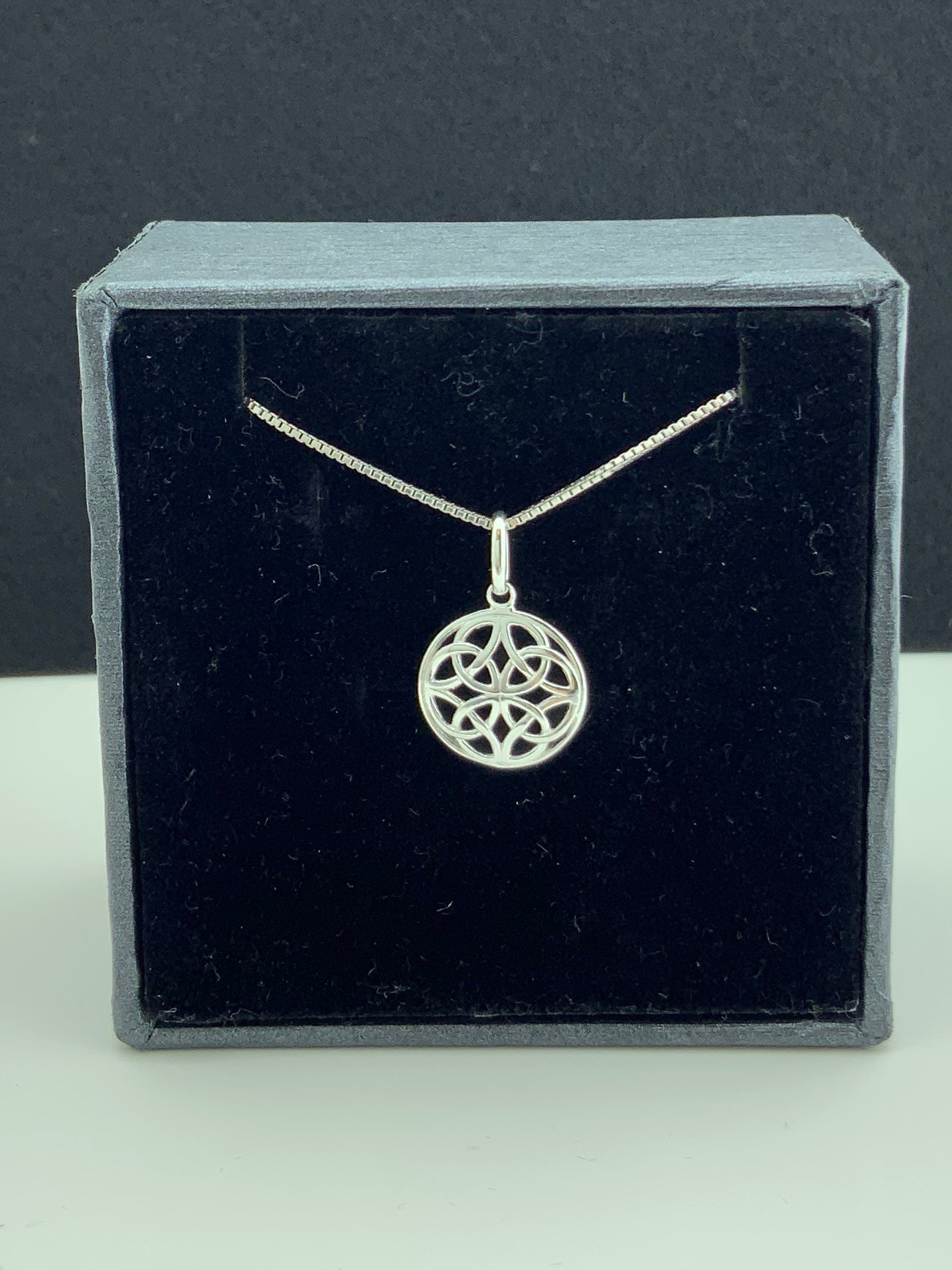 Sterling Silver Ladies Irish Celtic Four Knot Charm Necklace, 13mm