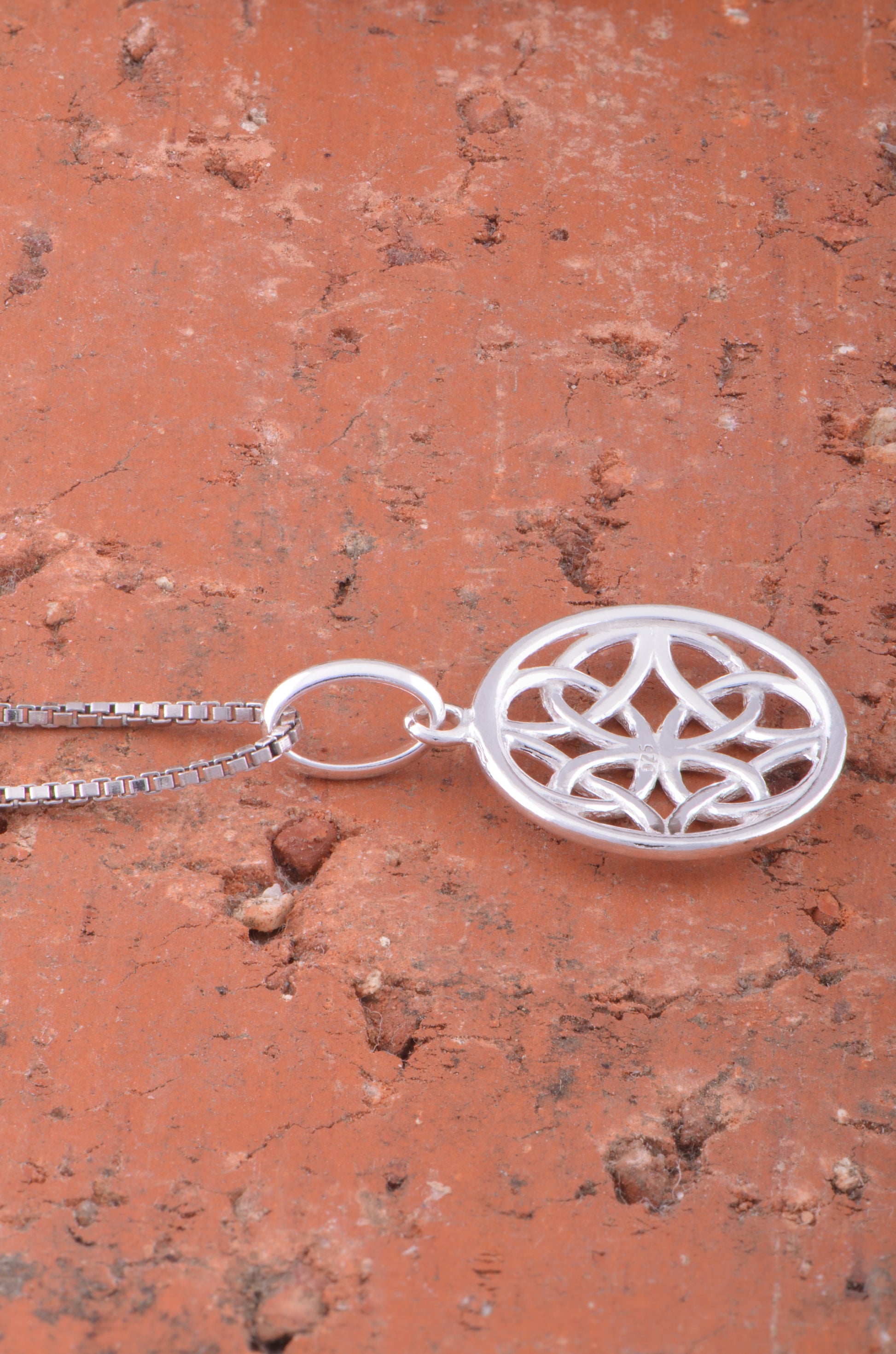 Sterling Silver Ladies Irish Celtic Four Knot Charm Necklace, 13mm