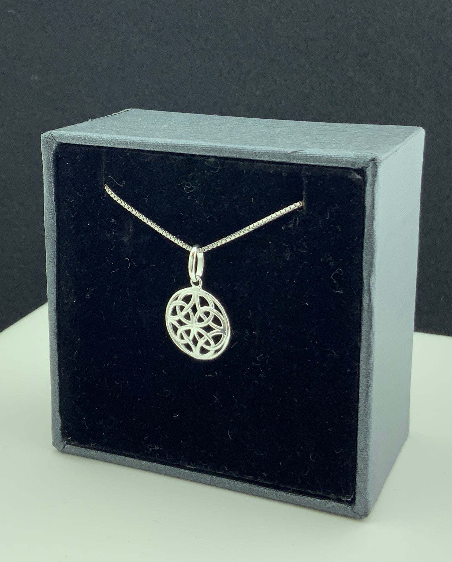 Sterling Silver Ladies Irish Celtic Four Knot Charm Necklace, 13mm