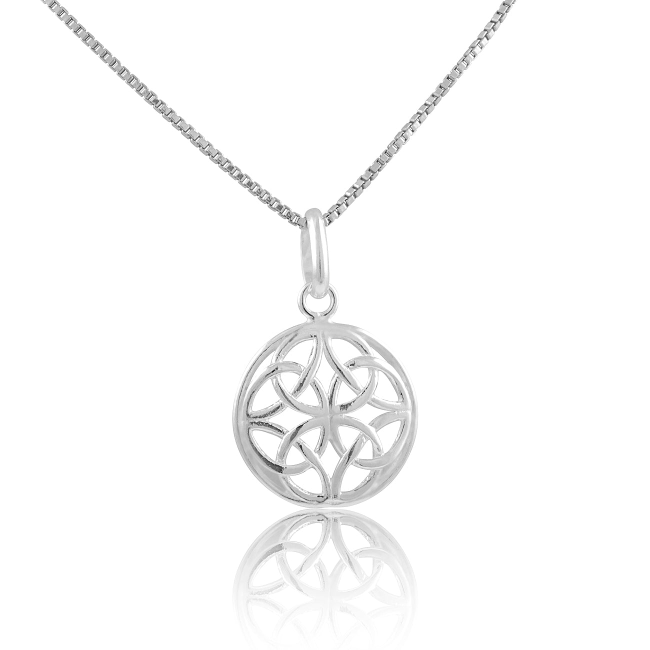 Sterling Silver Ladies Irish Celtic Four Knot Charm Necklace, 13mm
